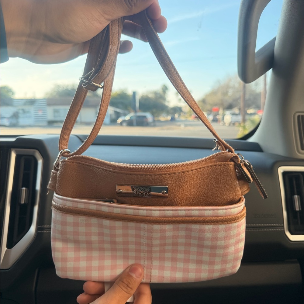 Brown and Pink Checkered Women's Bag